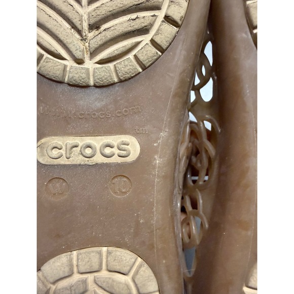 Crocs Isabella Jelly Flats Bronze Tan Floral Cutout Open Toe Sandals Womens 10 - Picture 7 of 8